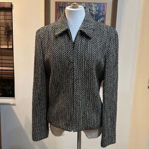 Jones New York Brown and Ivory Tweed Zip Up Jacket/Blazer Size 10
